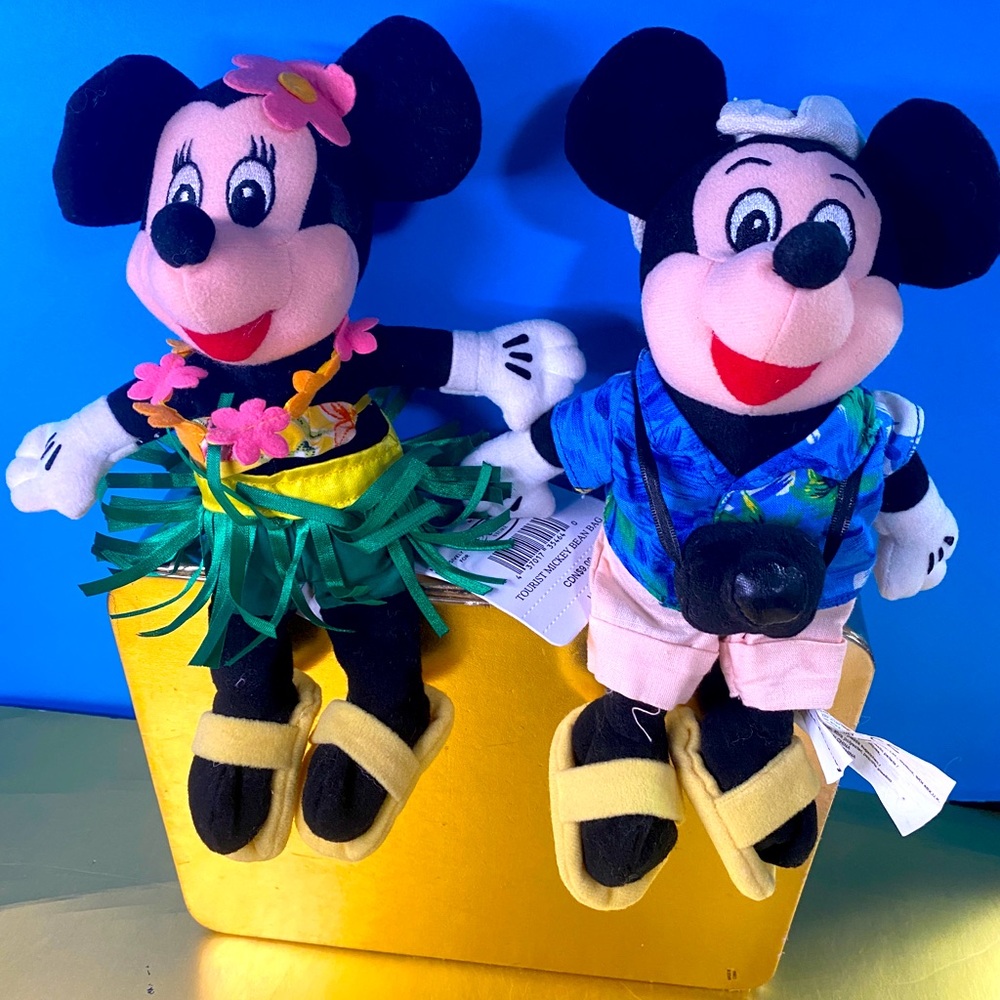 DISNEY EXCLUSIVE NWT 90s TOURIST MICKEY & MINNIE TROPICAL RETIRED BEAN BAG PLUSH